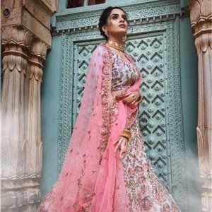 Buy Ivory & Pink Georgette Lehenga Choli for sale